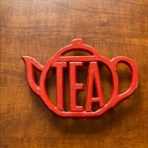 Red Cast Iron TEA Trivet - Heat-Resistant Kitchen Accent
